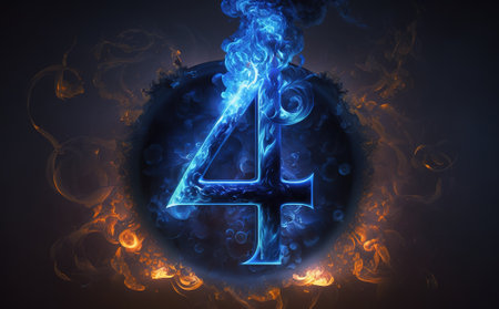 shiny number four, 4, dark background, lightningの素材