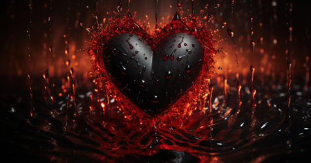 Fiery Passion: A burning, fragmented heart amidst a dark, mysterious atmosphereの素材