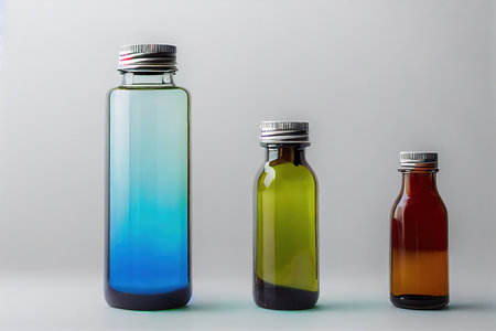 glass containers, colored bottles for liquids and experimentsの素材