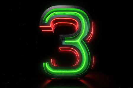 Number three symbol vector neon sign, light banner, neon sign, light lettering.の素材