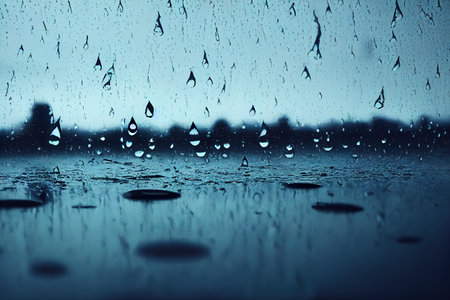 water drops splash in blue glass,  3d render, Raster illustration.の素材