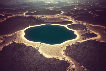 lagoon at the top of the volcano, 3D rendering, raster illustration.の素材