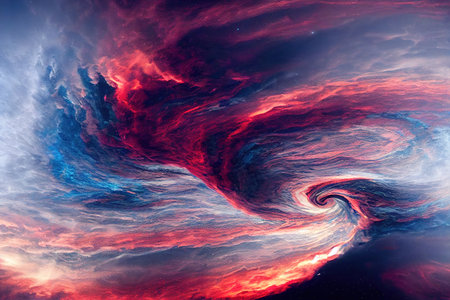 multi-colored clouds twisted into a spiral. Biosphere in blue and red colors, futuristic patterns, heavy clouds, science fictionの素材