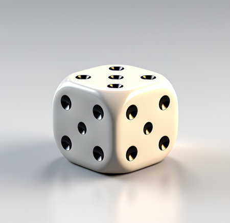 white dice with black dots on a gray background - ideal for gambling and gaming projectsの素材