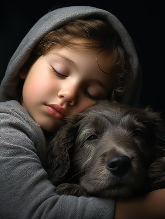 Child with a dog. Girl with her favorite pet, man's friendの素材
