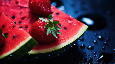 Strawberries, watermelon for a healthy diet. Red fruits for detoxification.の素材