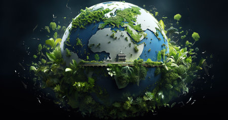 Planet Earth in eco-steel. World map. Ecological concept.の素材