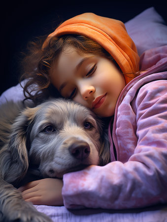 Child with a dog. Girl with her favorite pet, man's friendの素材