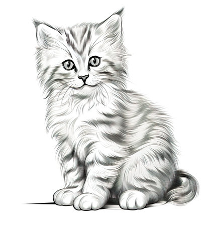 Adorable black and white kitten illustration, perfect for pet lovers and design enthusiastsの素材