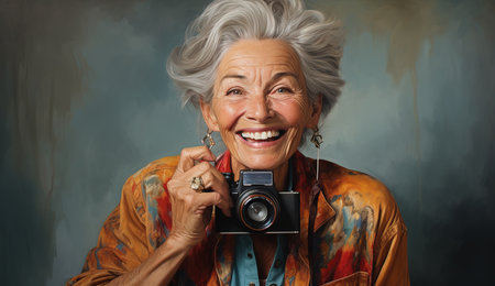 Cheerful elderly woman in a stylish outfitの素材