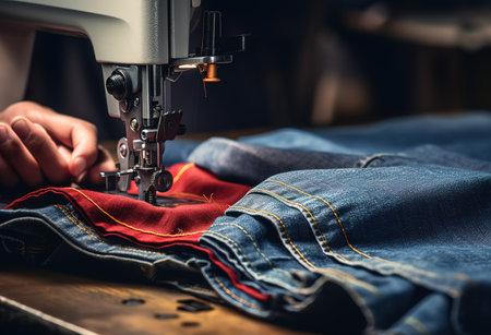 The art of craftsmanship: female hands skillfully sewing on a vintage machineの素材