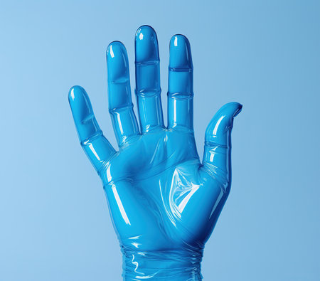 Hand in sterile gloves in a holding positionの素材