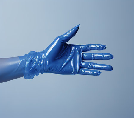 Hand in sterile gloves in a holding positionの素材