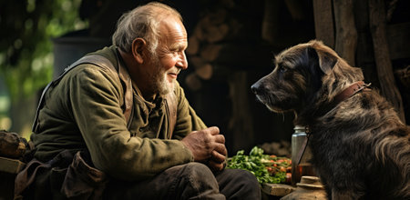 Senior man and big dog, man's friend, pet with ownerの素材
