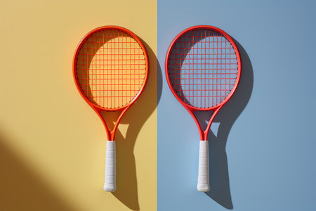 set of tennis rackets, colorful sports backgroundの素材