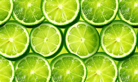 Green lime circles, fresh fruits, summer, backgroundの素材
