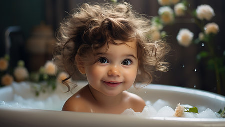 little girl in the bathroomの素材