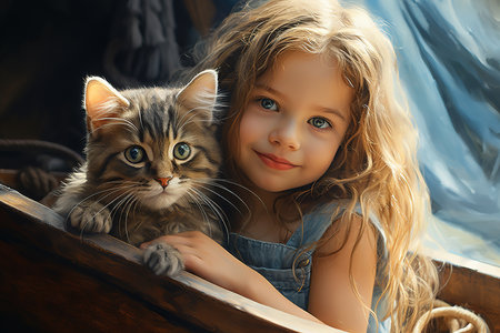 Foto per A little girl holds a kitten and hugs it. Cute girl with cat pet kitten - Immagine Royalty Free