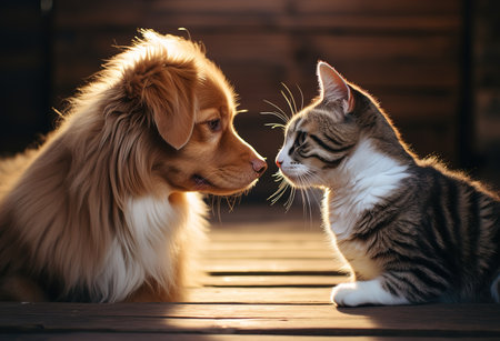 Adorable kitten and puppy show off their unlikely friendship: a touching scene for pet loversの素材