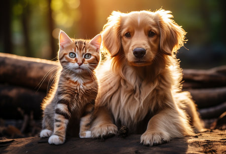 Adorable kitten and puppy show off their unlikely friendship: a touching scene for pet loversの素材