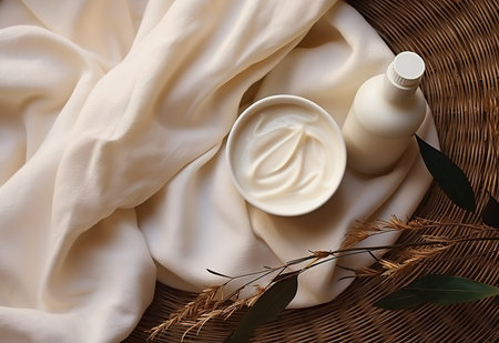set of health spa products on a light cozy background.の素材