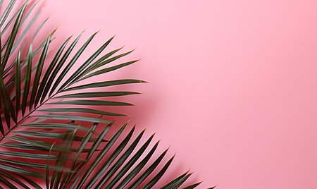 palm leaves on pink backgroundの素材