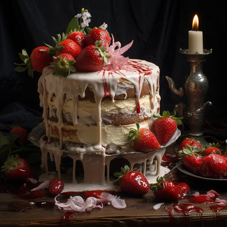 Sweet delicious piece of three milk cake with fresh berries on a plateの素材