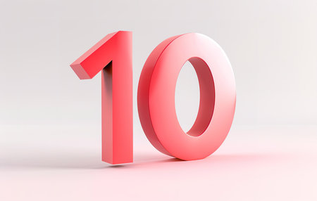 A bright number 10 on a soft pink background, ideal for anniversaries, ratings and important events.の素材