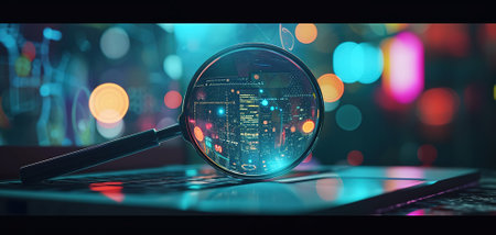 Backlit Keyboard and Magnifying Glass: An In-Depth Study of Digital Data Analysisの素材