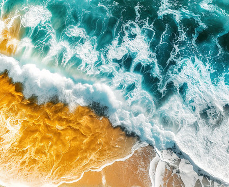 a mesmerizing spectacle of swirling abstract waves in soothing turquoise and cream huesの素材