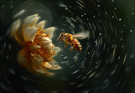 A bright wasp on a monochrome background, capturing the essence of the beauty and contrast of natureの素材