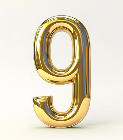 Shiny gold number 9, perfect for celebrations and anniversariesの素材