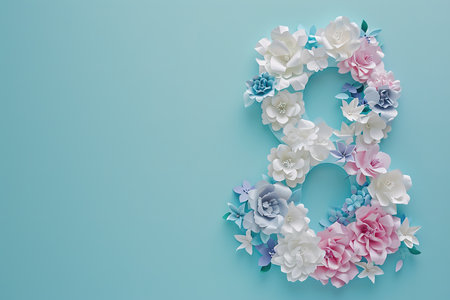 An elegant floral arrangement forming the number 8, perfect for Women's Day, March 8thの素材