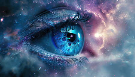 Cosmic Gaze: A surreal work of art that combines the detailed human eye with the mystical beauty of the galaxyの素材
