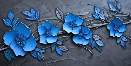Elegant Blue Flower Artwork - Detailed and Realistic Illustration for Modern Interior Decor, Wall Art and Creative Designsの素材