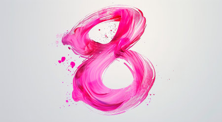 Abstract artistic expression of a bright pink and beautiful number eight on a light canvasの素材