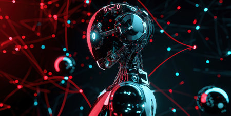 Futuristic digital profile of a person among a complex diagram, illustrating advanced technology and artificial intelligenceの素材
