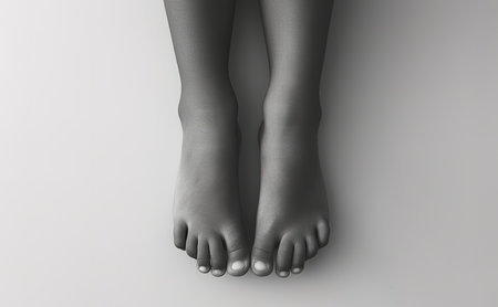 Close-up of children's bare feet - concept of relaxation and comfort at homeの素材