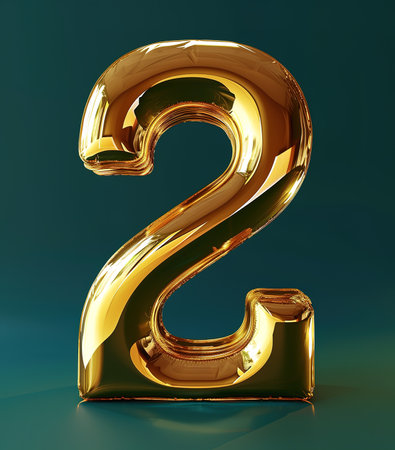 number 2, Perfection and quality embodied in the brilliant gold number twoの素材