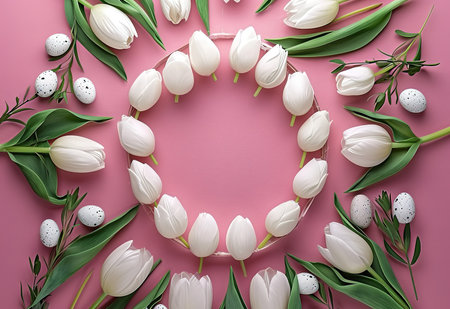 Elegant tulips, symbolizing spring and renewal, are ideal for greetings or decorations.の素材