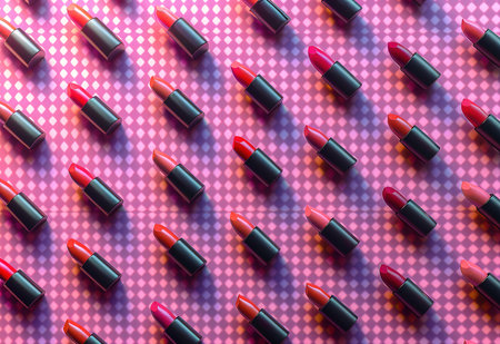 A vibrant selection of high quality lipsticks showcasing a varied palette of rich colors ideal for beauty and fashion concepts.の素材