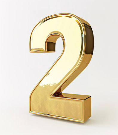number 2, Perfection and quality embodied in the brilliant gold number twoの素材