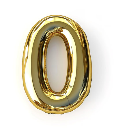 gold numeral zero isolated on white background, ideal for showcasing luxury, wealth and top quality products,0の素材