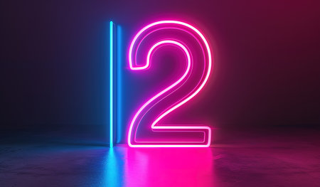 Vibrant Neon Number 12 Illuminated in Blue and Pink Hues, Ideal for Events, Anniversaries, and Special Occasionsの素材