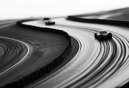 Speed and precision: action-packed footage of a racing car going through a tight turn on a professional race trackの素材