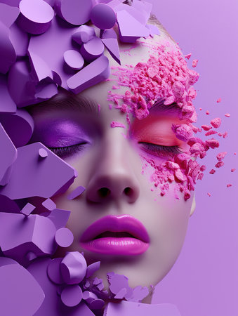 A vibrant explosion of pink and purple cosmetic powders, perfect for beauty and makeup themesの素材