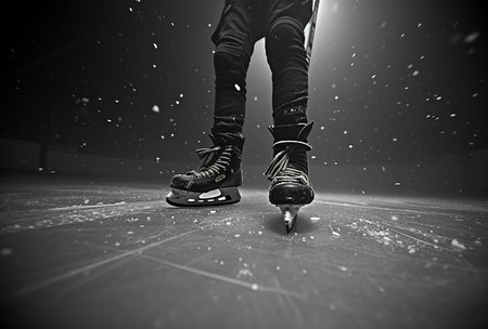 A dynamic hockey player in action is a dramatic, artistic representation of the intensity and skill involved in the sport.の素材