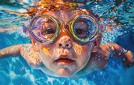 Underwater Adventure: A children's journey through crystal clear waters, exploring the serenity of the underwater worldの素材