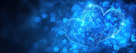 illuminated blue hearts surrounded by sparkling lights in a magical atmosphereの素材