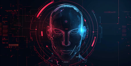 Futuristic digital profile of a person among a complex diagram, illustrating advanced technology and artificial intelligenceの素材